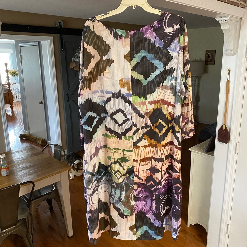 J.Peterman Multicolored Half Sleeve Scoop Neck Midi Dress size 20 - Picture 2 of 9